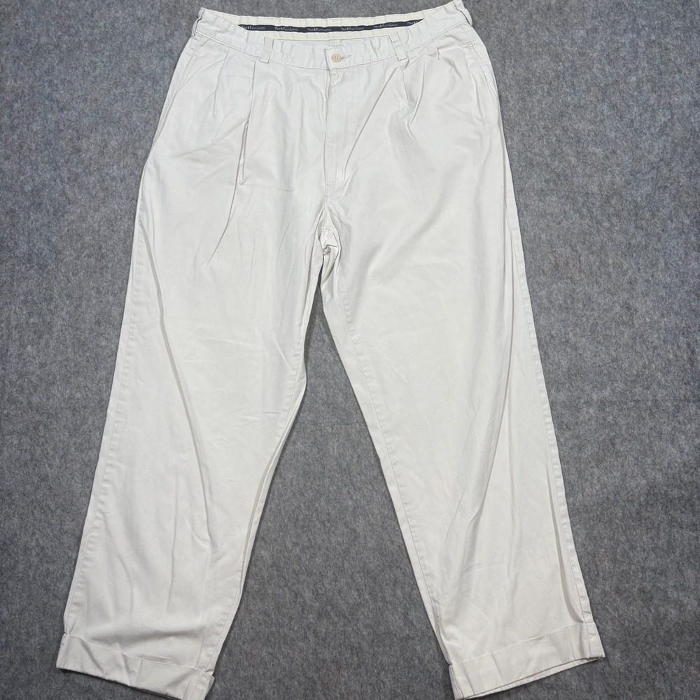 Polo Ralph Lauren Pants Men's Size 44x32 Khakis Classic Fit Pleated Cuffed Hem